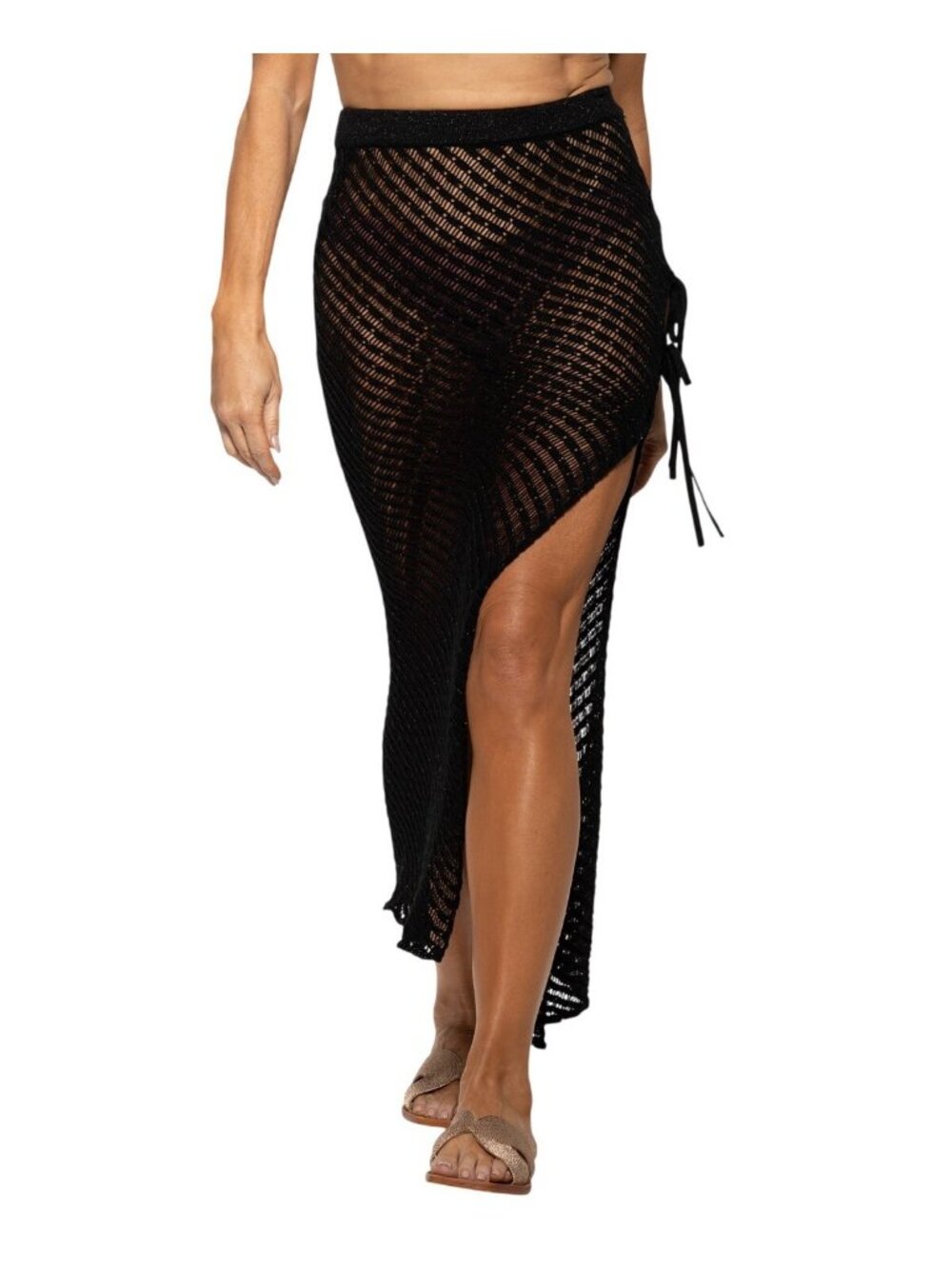 NWT Dotti Womens Crochet Side-Tie Cover-up Maxi Skirt 85273 Black L